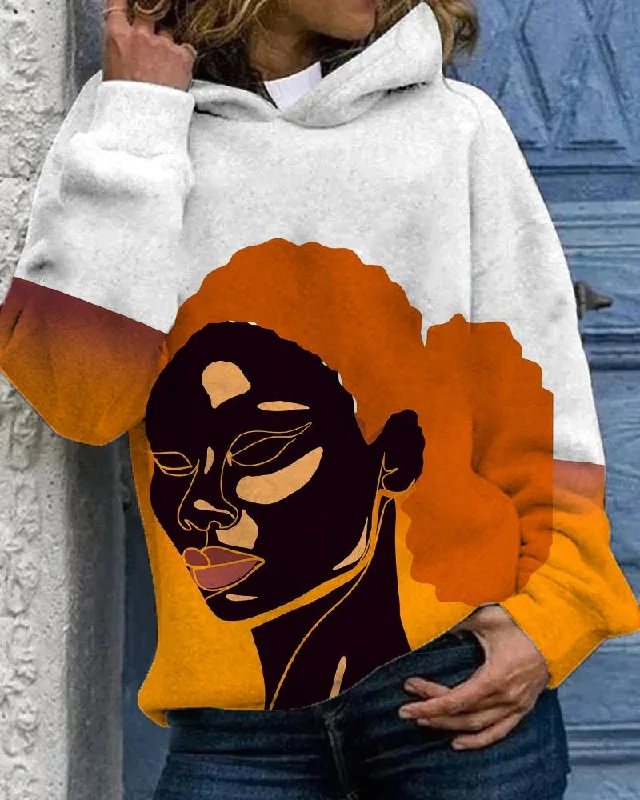 Short Design Artistic Black Girls Print Casual Women's Hoodie
