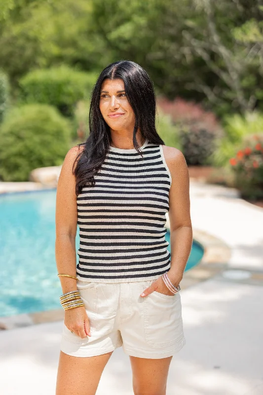 Simple Solid Color Summer Anthem Black Striped Top