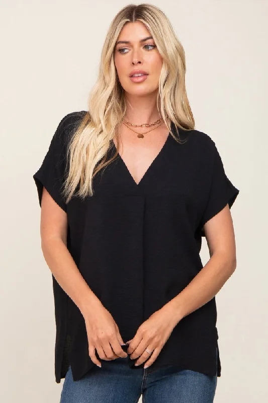 Spiritual Vitality Black Oversized V-Neck Blouse