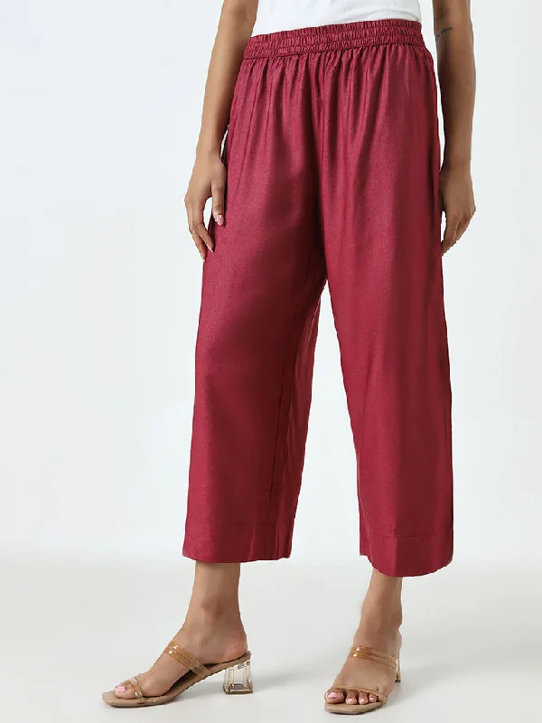 Autumn Selection Zuba Maroon Solid High-Rise Ethnic Pants