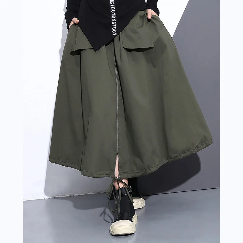 Unique Design fine army green natural cotton skirt oversize A line skirts traveling boutique pockets drawstring cotton skirt Unique Design fine army green natural cotton skirt oversize A line skirts traveling boutique pockets drawstring cotton skirt