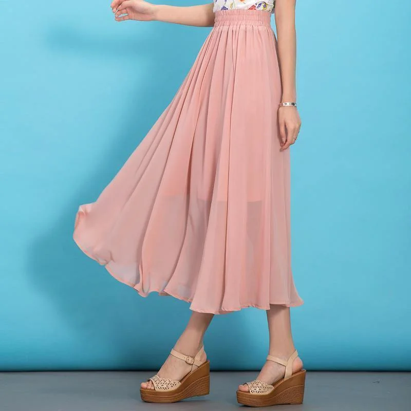Unique Design DIY pink elastic waist chiffon clothes big hem Traveling summer Dresses Unique Design DIY pink elastic waist chiffon clothes big hem Traveling summer Dresses