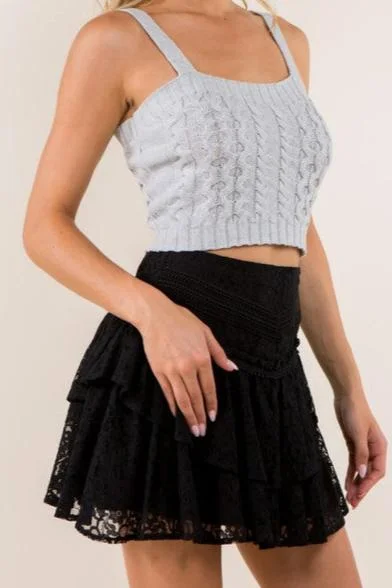 Feminine Charm Knitted Tank Top Grey