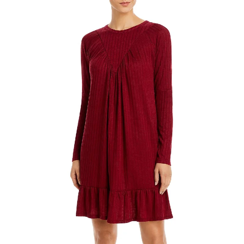 French Retro Aqua Womens Smocked Knit Mini Dress