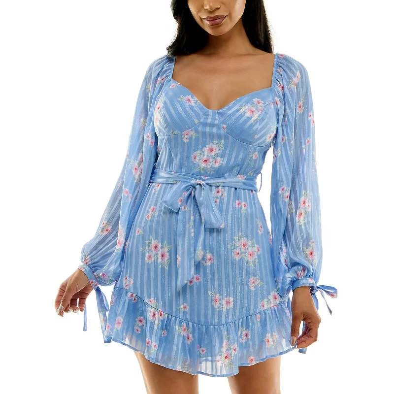 Simple Solid Color B. Darlin Womens Juniors Floral A-Line Mini Dress