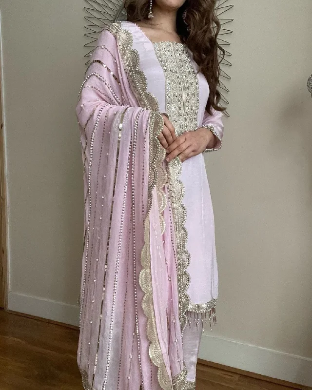 Unique Design Hotselling Faux Georgette Heavy Sequence Pink Designer Suit
