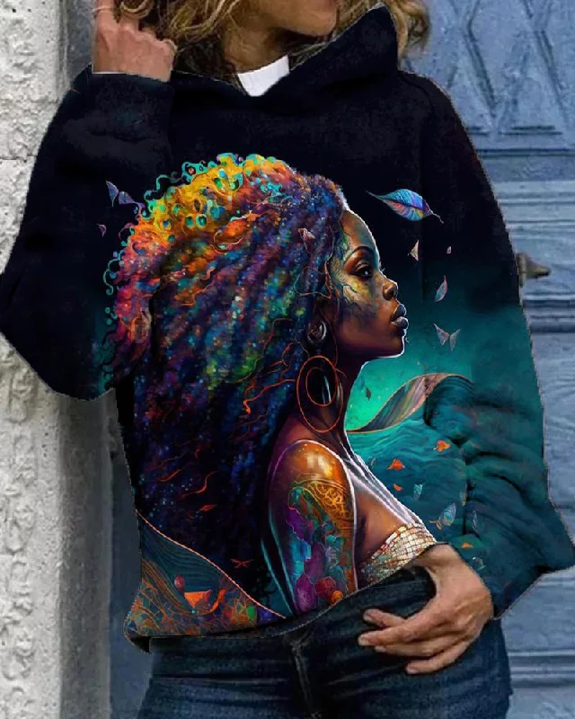 Eye-catching Personality Art Oil Painting Afro Girl Hoodie