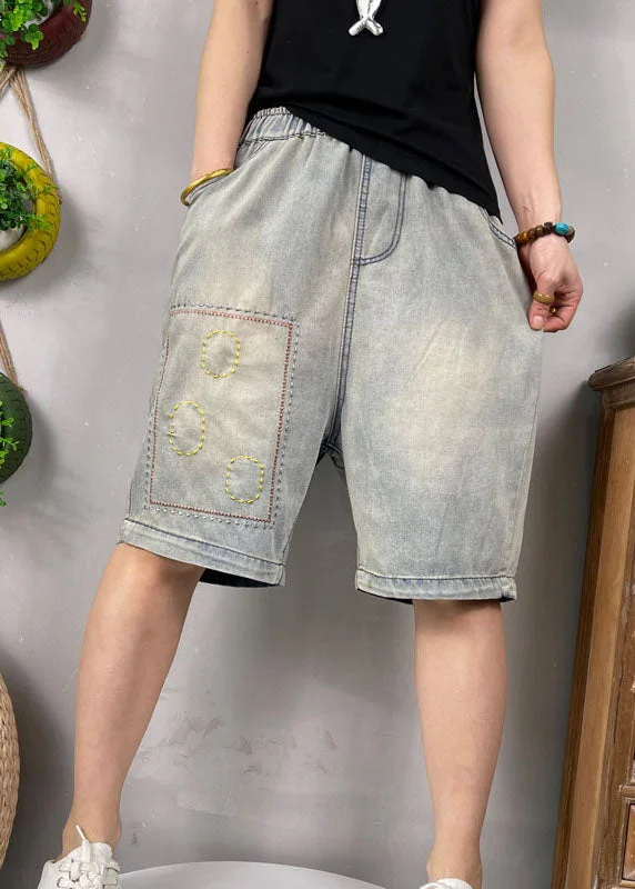 Celebrity Style Natural Blue Embroideried denim shorts Summer