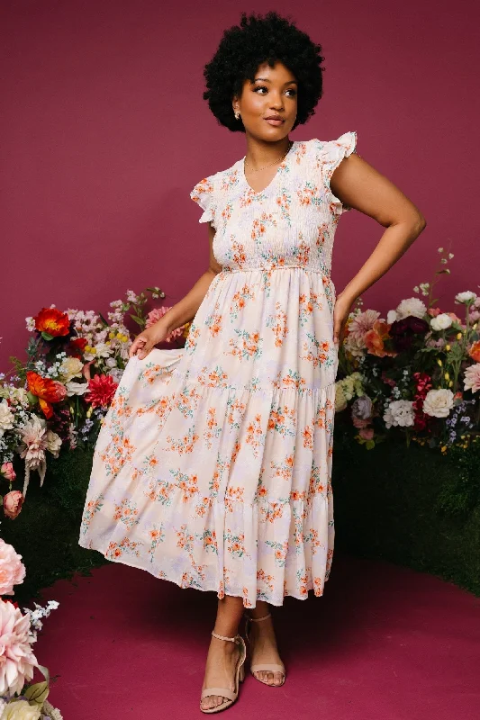 Fashion Elements Arla Smocked Maxi Dress | Cream Floral