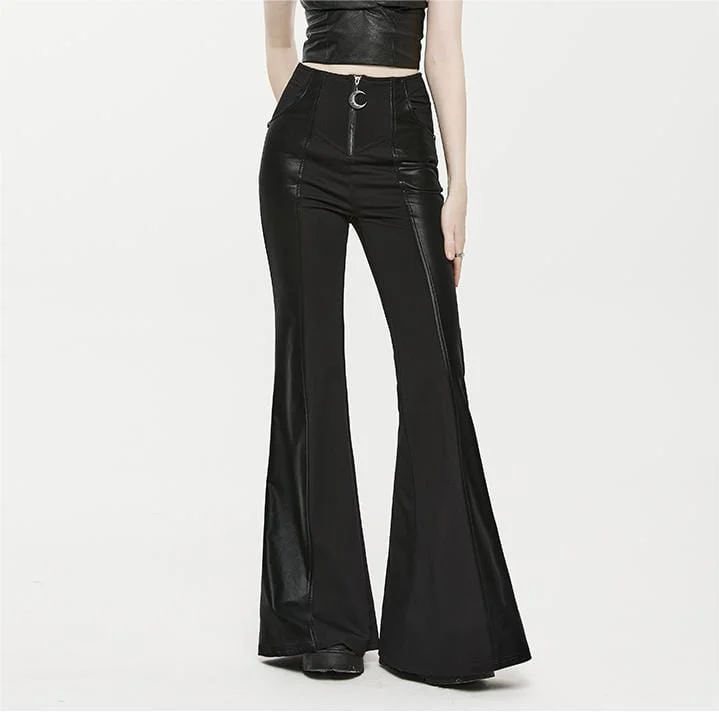 Unique Design Women's Punk Faux Leather Splice Flared Pants