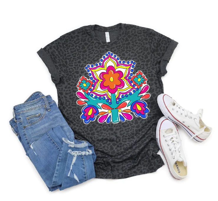 European And American Style Folk Art Graphic Tee