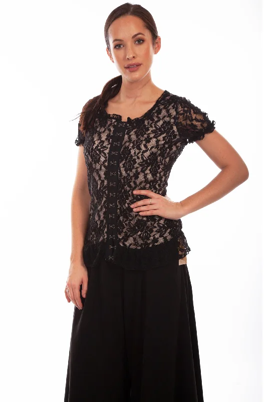Casual And Comfortable Scully Womens Black Polyester Lace Corset S/S Tunic
