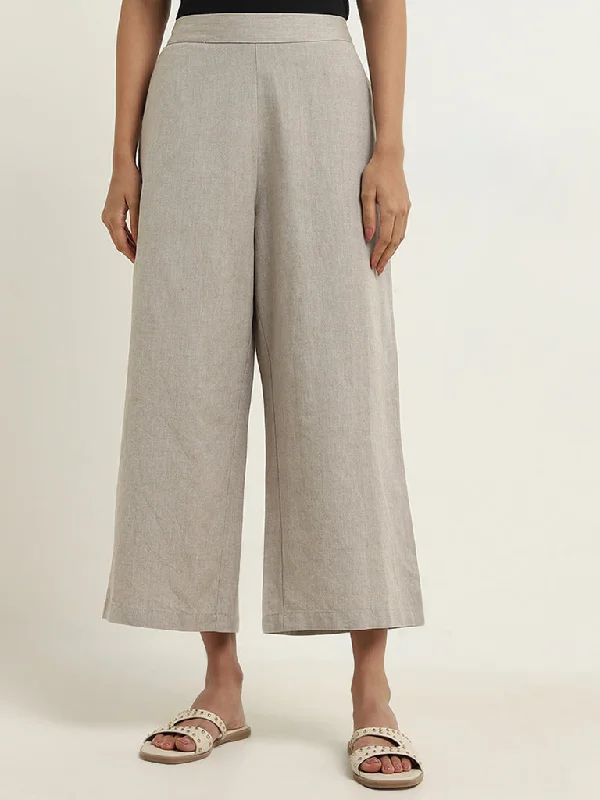 Classic Series Utsa Beige High-Rise Straight Cotton Pants
