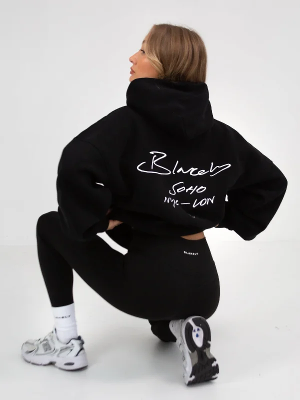 French Style Soho Script Hoodie - Black