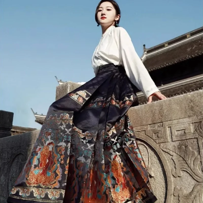 Comfortable And Versatile Traditional Chinese V Neck Hanfu Shirt and Horse-Face Skirt 2-Piece Set Comfortable And Versatile Traditional Chinese V Neck Hanfu Shirt and Horse-Face Skirt 2-Piece Set