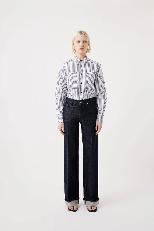 Short Design Mia Cuffed Mid Wide Long Jean Rinse