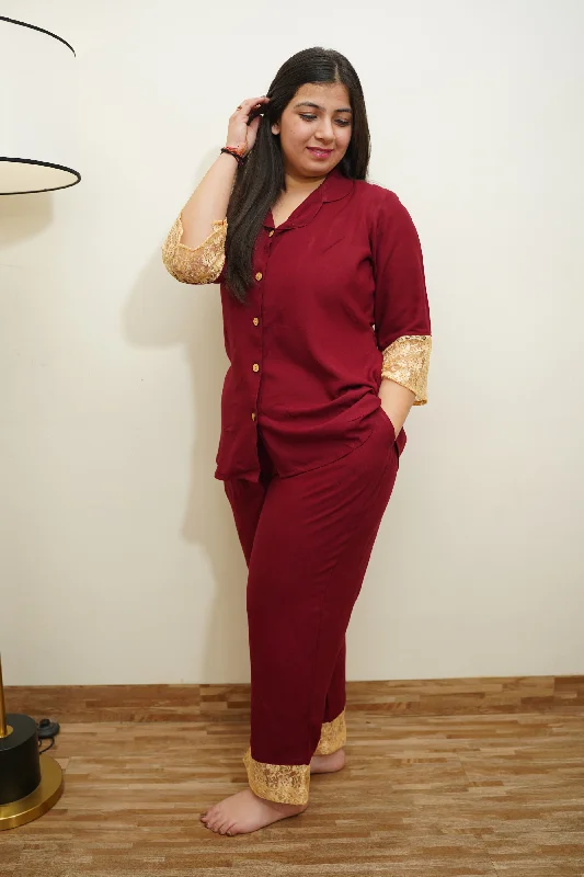 Carefree Maroon Mirage Rayon Night Suit