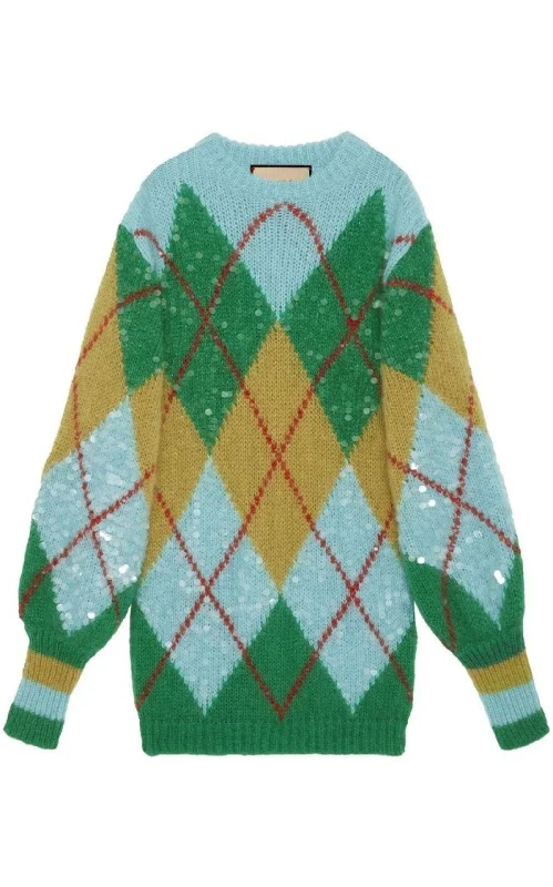 Elegant And Simple Sequinned Argyle Jumper Dress