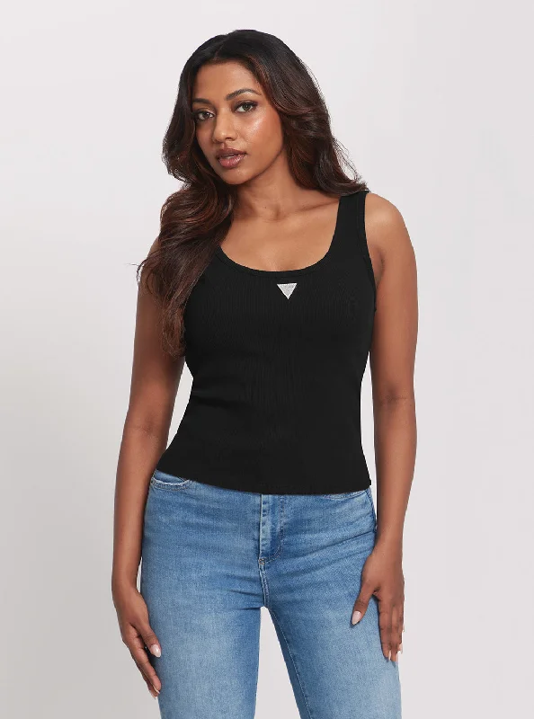 Spring Fashion Black Ribbed Knit Tank Top
