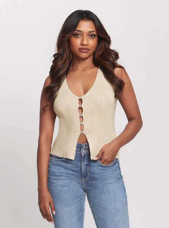 High-end Fabrics Eco Beige Alphabet Charm Meghen Knit Top
