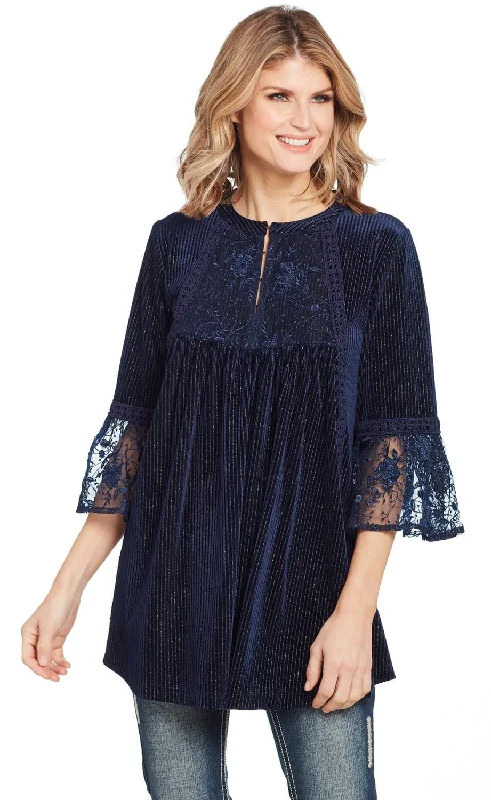 Exclusive Customization Cowgirl Up Womens Navy Polyester Layered Western Tunic S/S