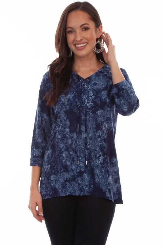 Fashion Style Scully Womens Navy Polyester Criss-Cross S/S Blouse