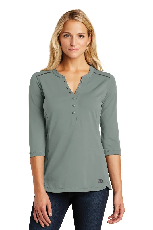 Retro Fashion Ogio Womens Fuse Moisture Wicking 3/4 Sleeve Henley T-Shirt - Rogue Grey - Closeout Retro Fashion Ogio Womens Fuse Moisture Wicking 3/4 Sleeve Henley T-Shirt - Rogue Grey - Closeout