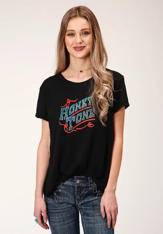 Comfortable And Casual Roper Womens Black Poly/Rayon Honky Tonk S/S T-Shirt