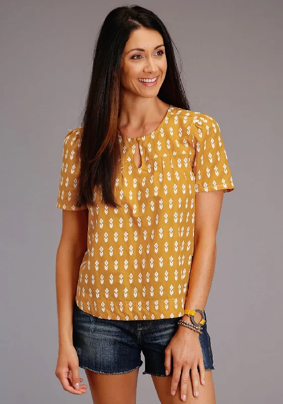 Comfortable Design Stetson Womens Aztec Schiffli Yellow 100% Cotton S/S Blouse