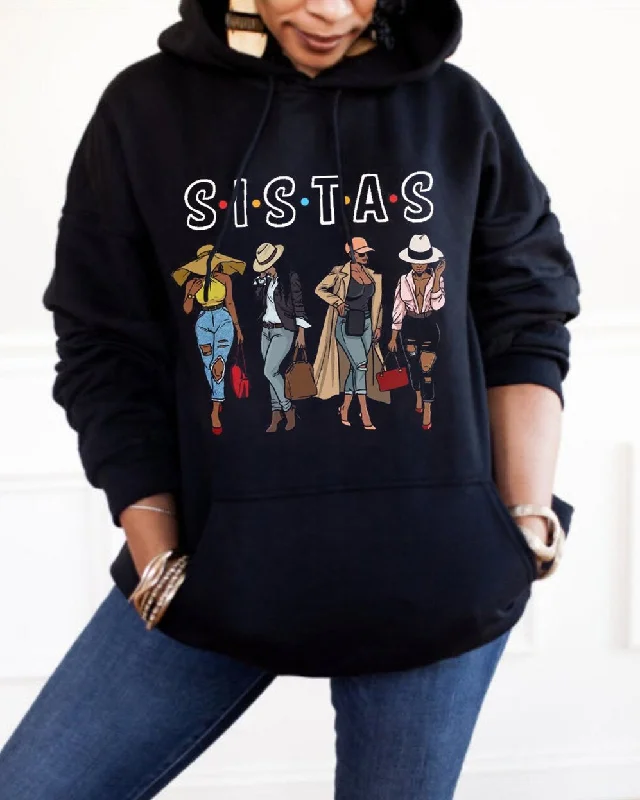 Unique Design Black Woman S.i.s.t.a.s Long Sleeve Hoodie