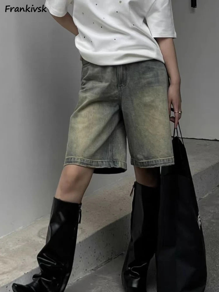 Modern City S-4XL Denim Shorts Women Chic Leisure Streetwear High Waist Korean Style Summer Knee Simple Comfortable Students Clothing New Modern City S-4XL Denim Shorts Women Chic Leisure Streetwear High Waist Korean Style Summer Knee Simple Comfortable Students Clothing New