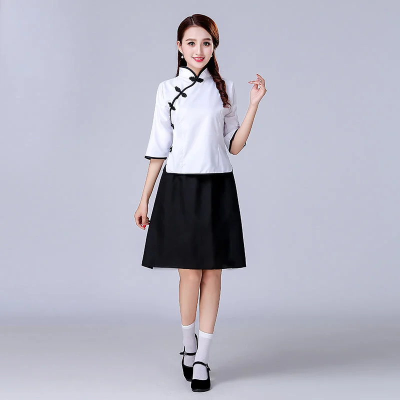 Street Charm Cheongsam Top Knee Length Skirt Chinese Suit 1930's School Uniform