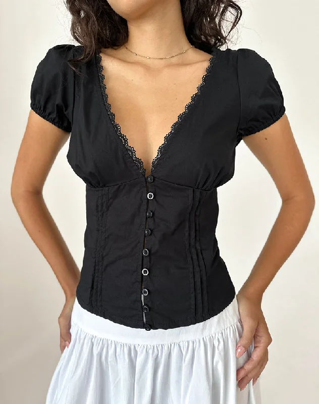 Warm Atmosphere Ilias Corset Top in Poplin Black