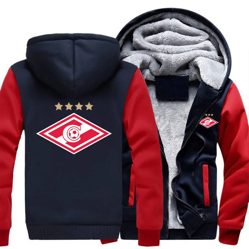 Sports Design USA Size Spartak Moscow Logo Fashion Russian Premier League Coat Zipper Hoodie Winter Fleece Unisex Thicken Jacket Sweatshirts