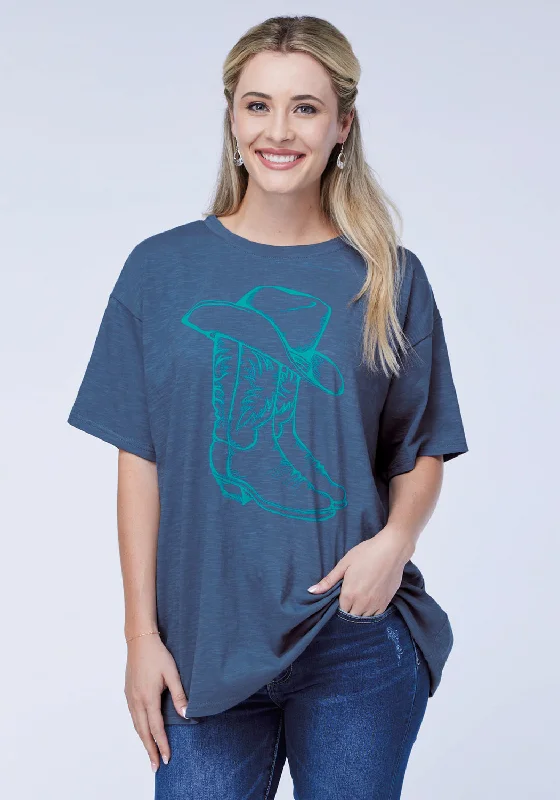 Casual Street Roper Womens Boots and Hat Blue 100% Cotton S/S T-Shirt