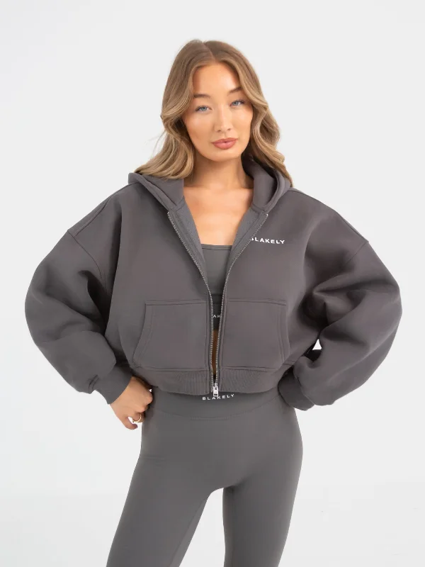 Trendy And Casual Soho Full Zip Hoodie - Charcoal