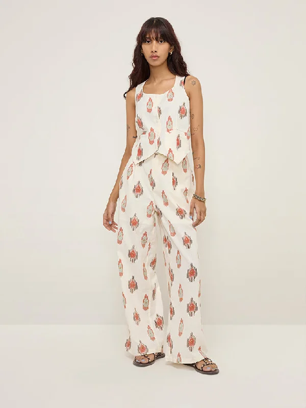 Classic Bombay Paisley Off-White Printed High-Rise Cotton Blend Pants