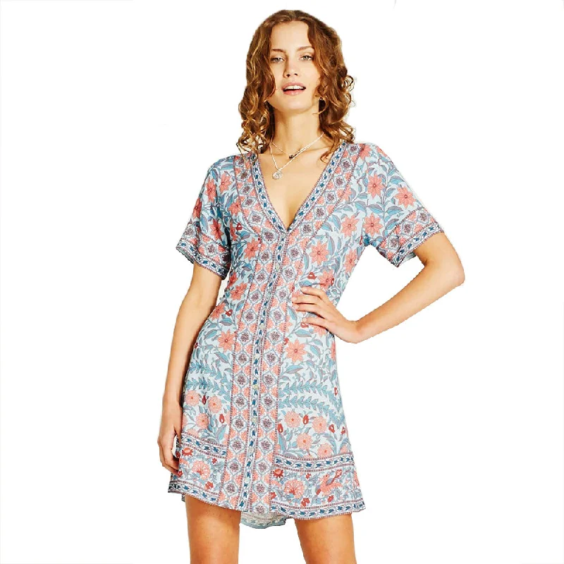Autumn Selection Summer Holiday Women Boho Floral Short Dresses