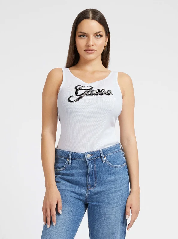 Fashionable Items Eco White Rhinestone Logo Tank Top