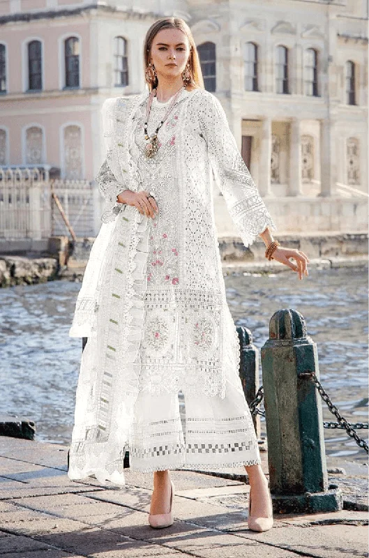 Cute Style White Maria Chikankari Embroidered Pakistani Straight Cut Cotton Suit