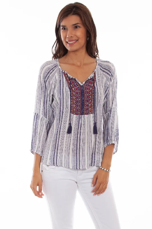 Spiritual Vitality Scully Womens Navy Rayon Geo Peasant S/S Tunic