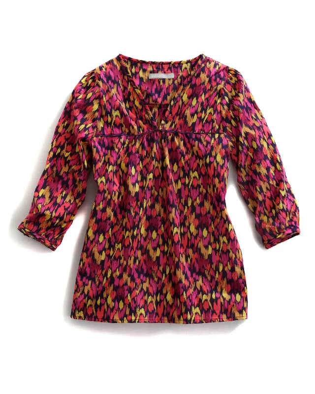 Celebrity Must-have Tin Haul Blouse Ladies Multi 100% Cotton Confetti Camo 3/4S Peasant