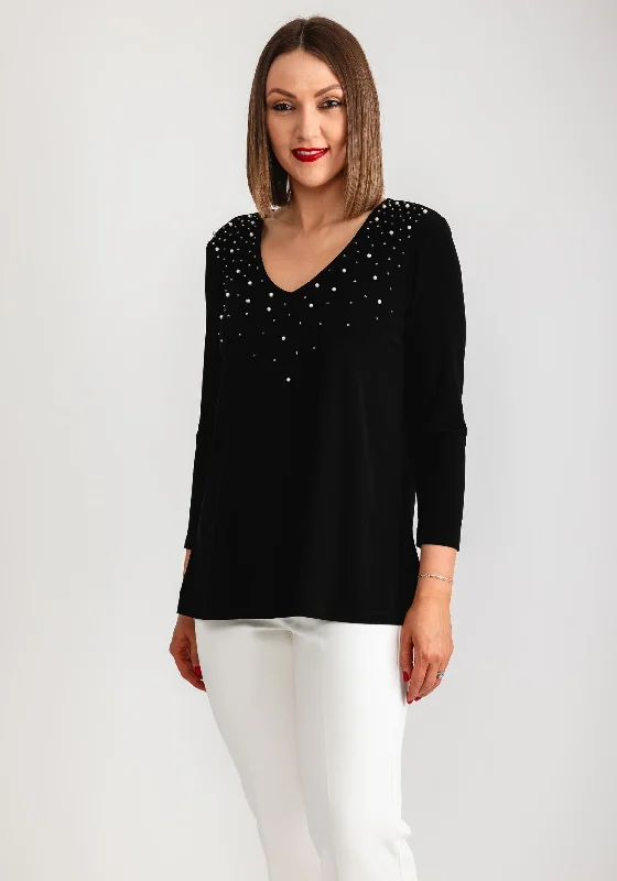 Unique Design Joseph Ribkoff Embellished V Neck Top, Black