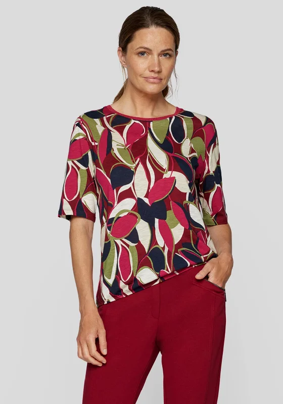 Sweet Style Rabe Glitter Trim Printed Top, Fuchsia Multi