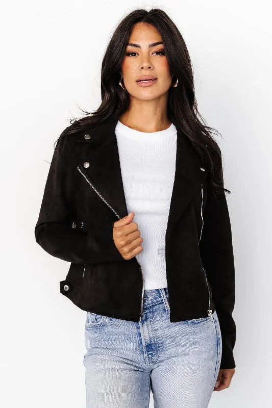 Simple Solid Color Marisa Faux Suede Jacket | Black