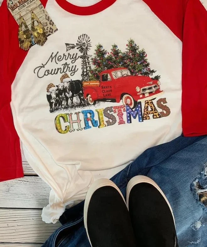 Urban Sense Merry Country Christmas Raglan
