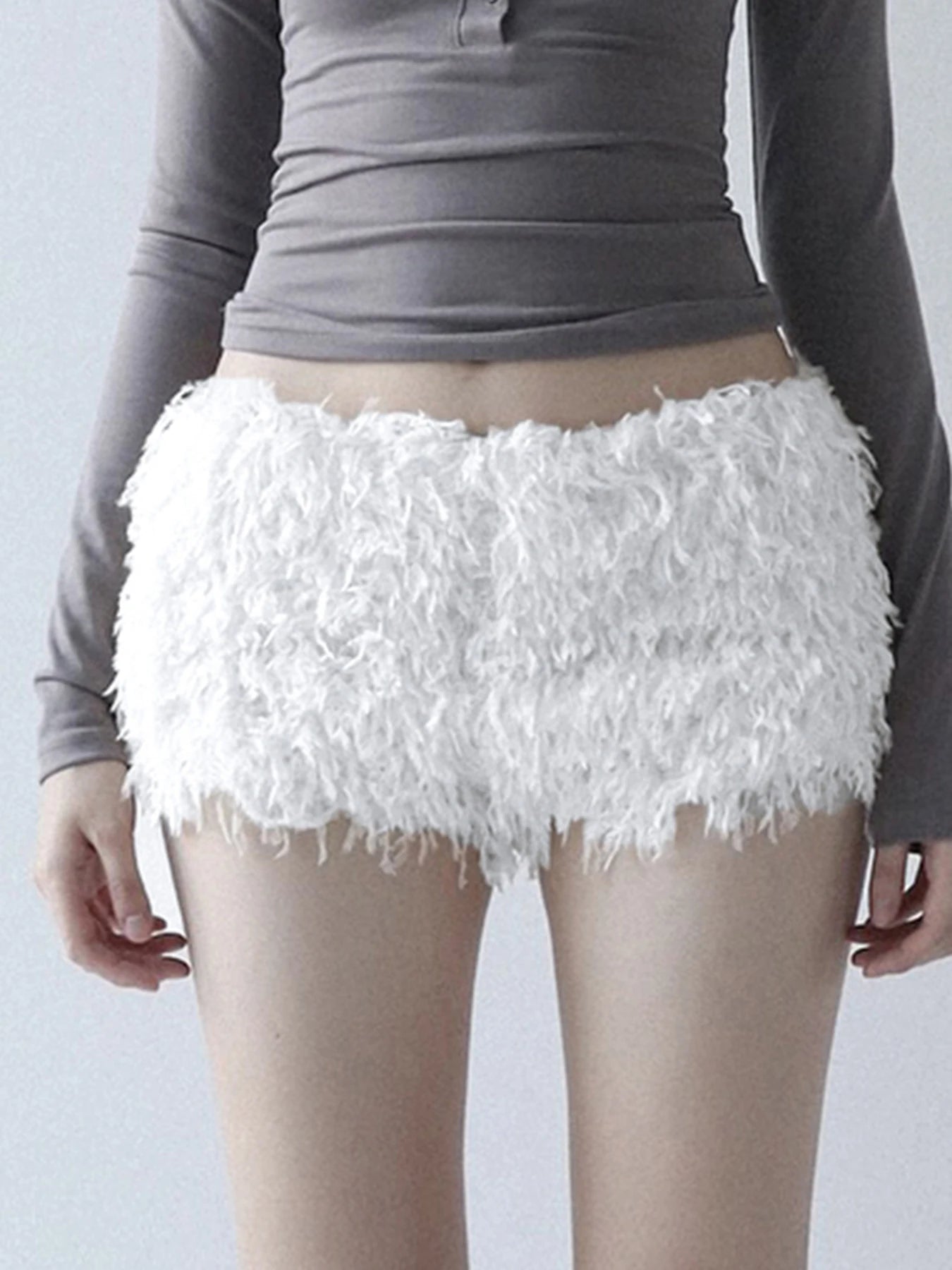 Classic Retro Women's Faux Fur Solid Knitted Short Chic Low Waist Skirt