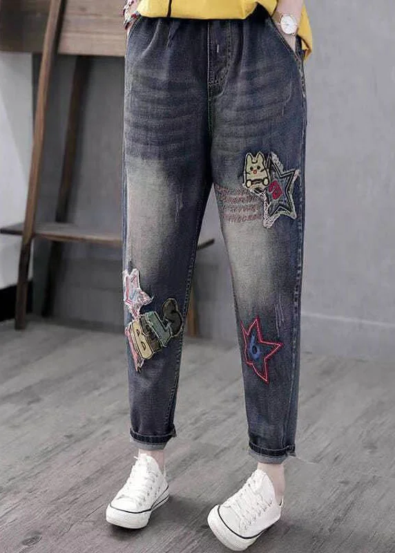 Exquisite Fabrics Boho Blue Embroideried Pockets Patchwork High Waist Denim Pants Spring Exquisite Fabrics Boho Blue Embroideried Pockets Patchwork High Waist Denim Pants Spring