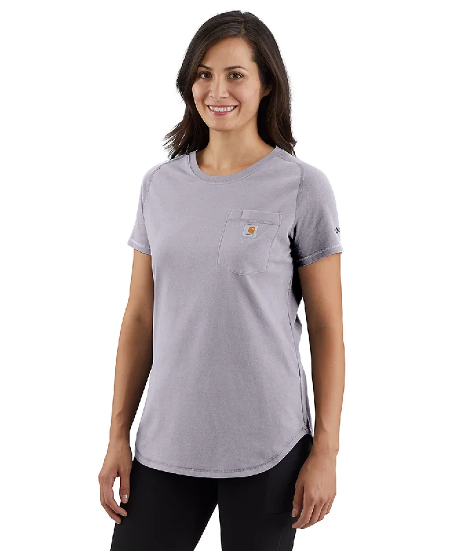 Light And Breathable Carhartt Women's Force Short Sleeve Pocket T-Shirt - Lilac Haze Light And Breathable Carhartt Women's Force Short Sleeve Pocket T-Shirt - Lilac Haze