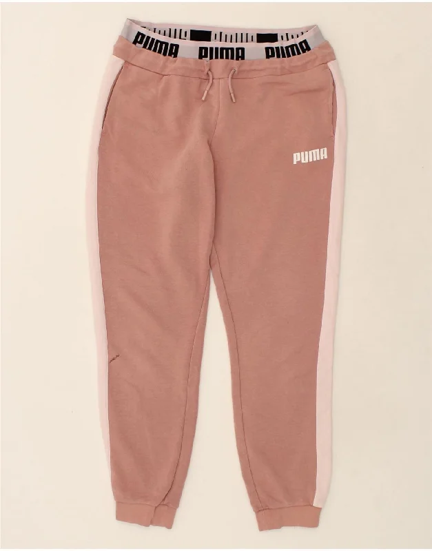 Sexy Fun PUMA Womens Tracksuit Trousers Joggers UK 16 Large Pink Colourblock